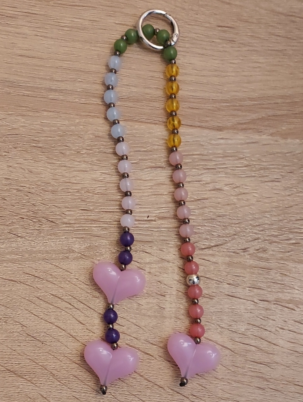 Pink Heart Beaded Bag Charm - Multicolor Beads